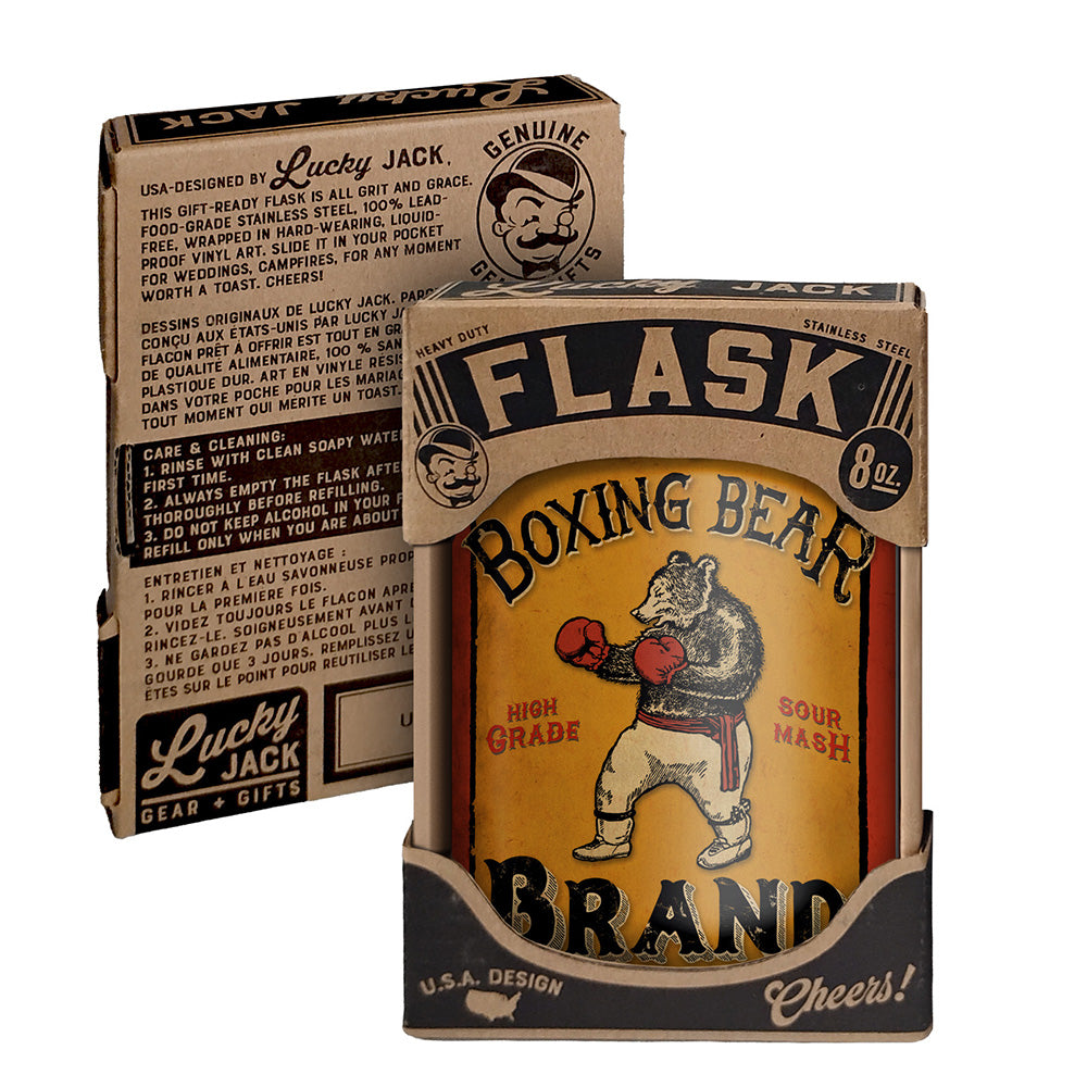 Boxing Bear Flask – 8oz Stainless Steel Hip Flask