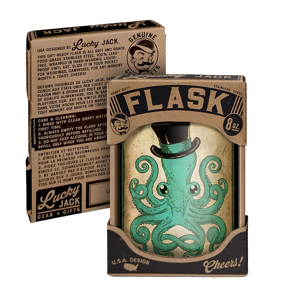 Gentleman Octopus Flask – 8oz Stainless Steel Hip Flask