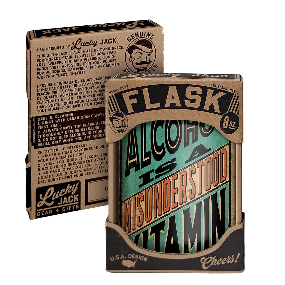 Alcohol Vitamin Flask – 8oz Stainless Steel Hip Flask