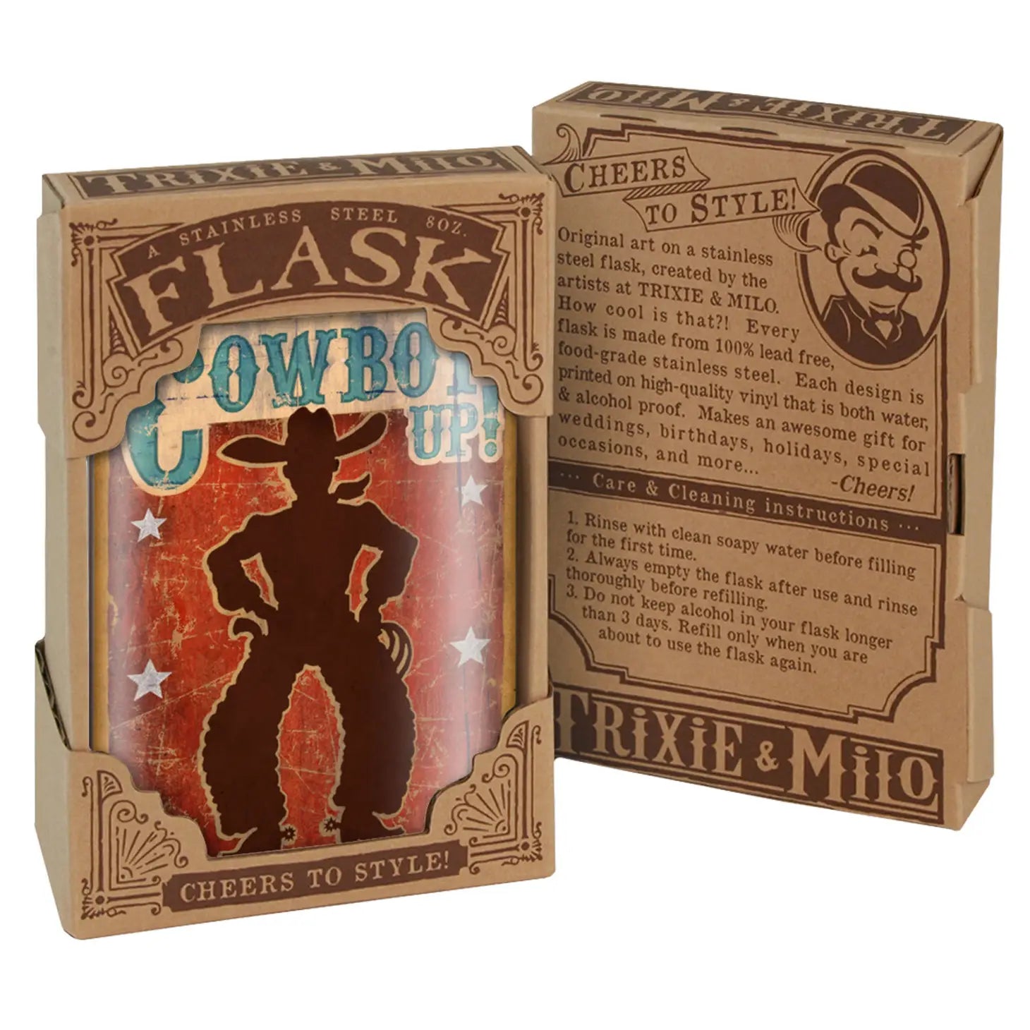 Cowboy Up Flask – 8oz Stainless Steel Hip Flask