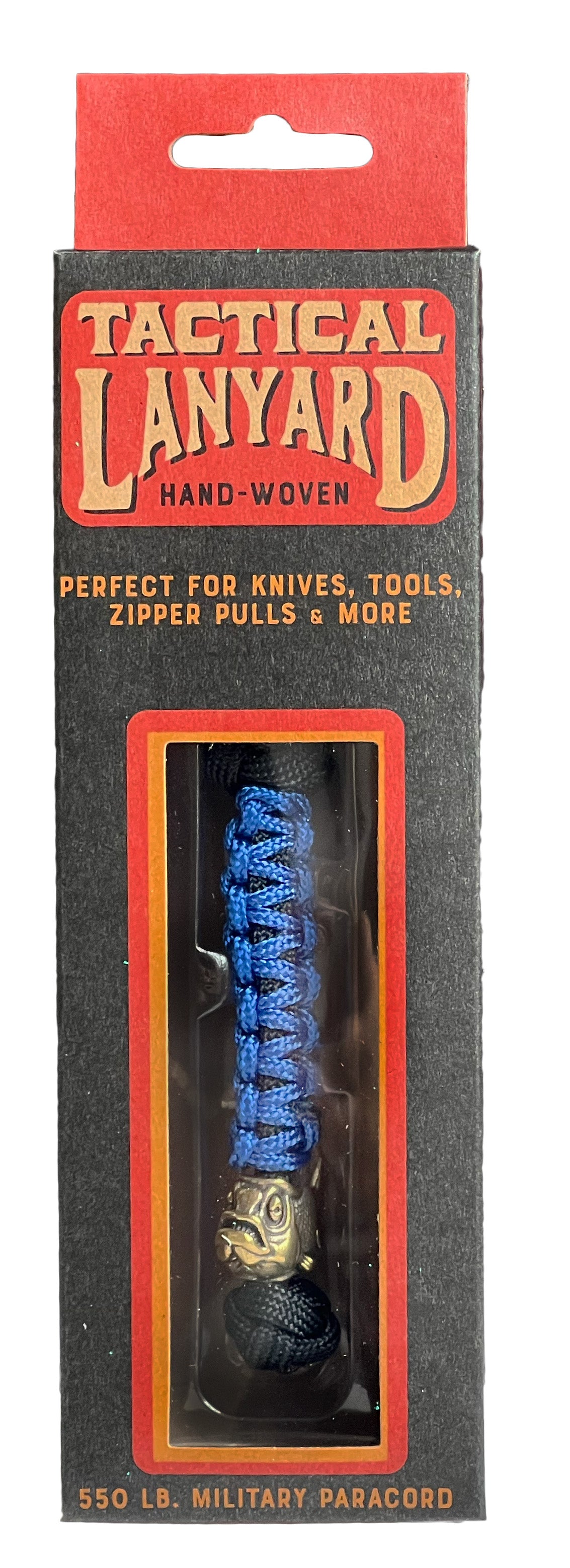 Blue Paracord Lanyard w/ Brass Piranha Fish Bead