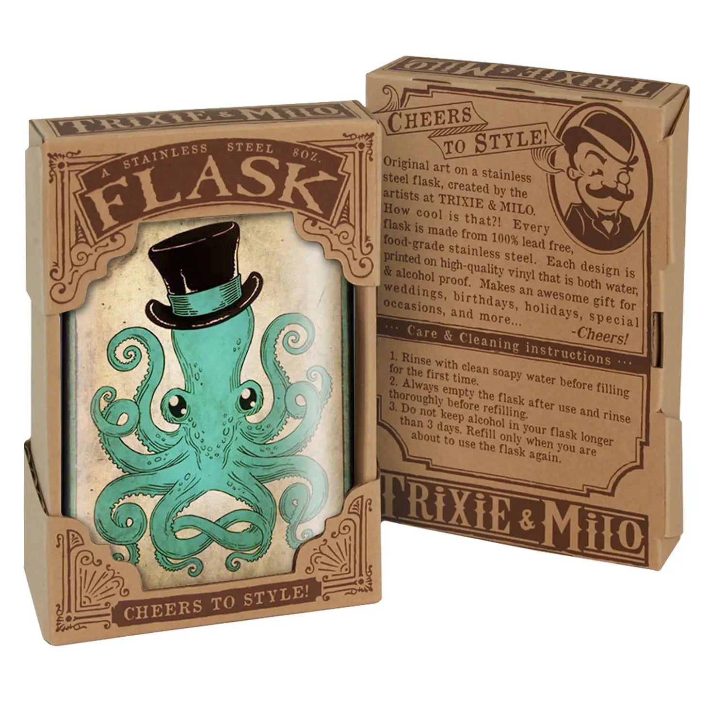 Gentleman Octopus Flask – 8oz Stainless Steel Hip Flask