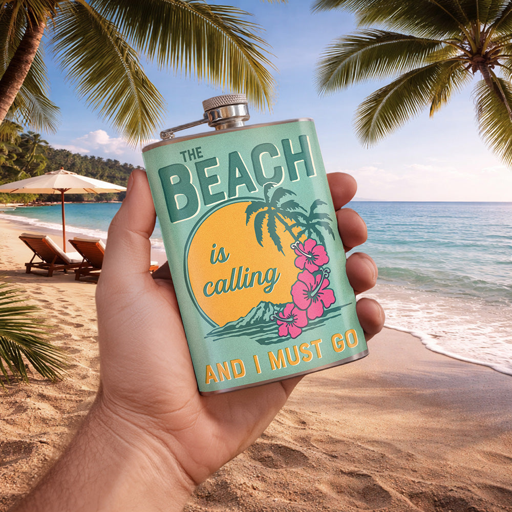 Beach Calling Flask – 8oz Stainless Steel Hip Flask