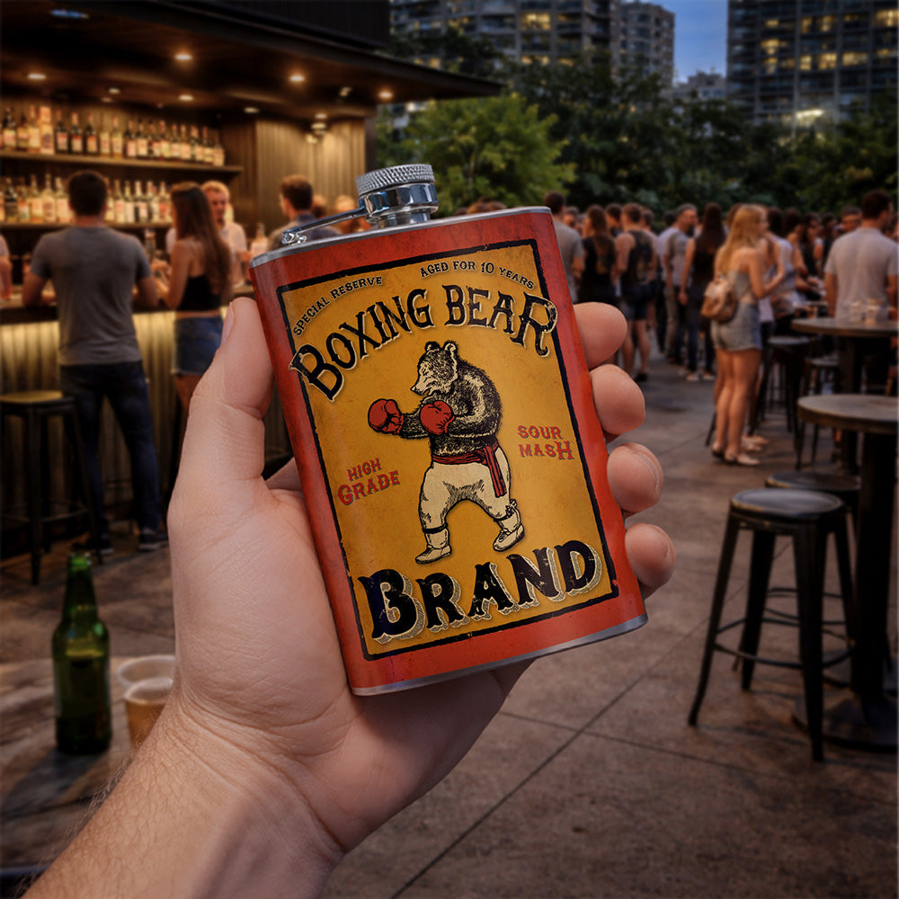 Boxing Bear Flask – 8oz Stainless Steel Hip Flask