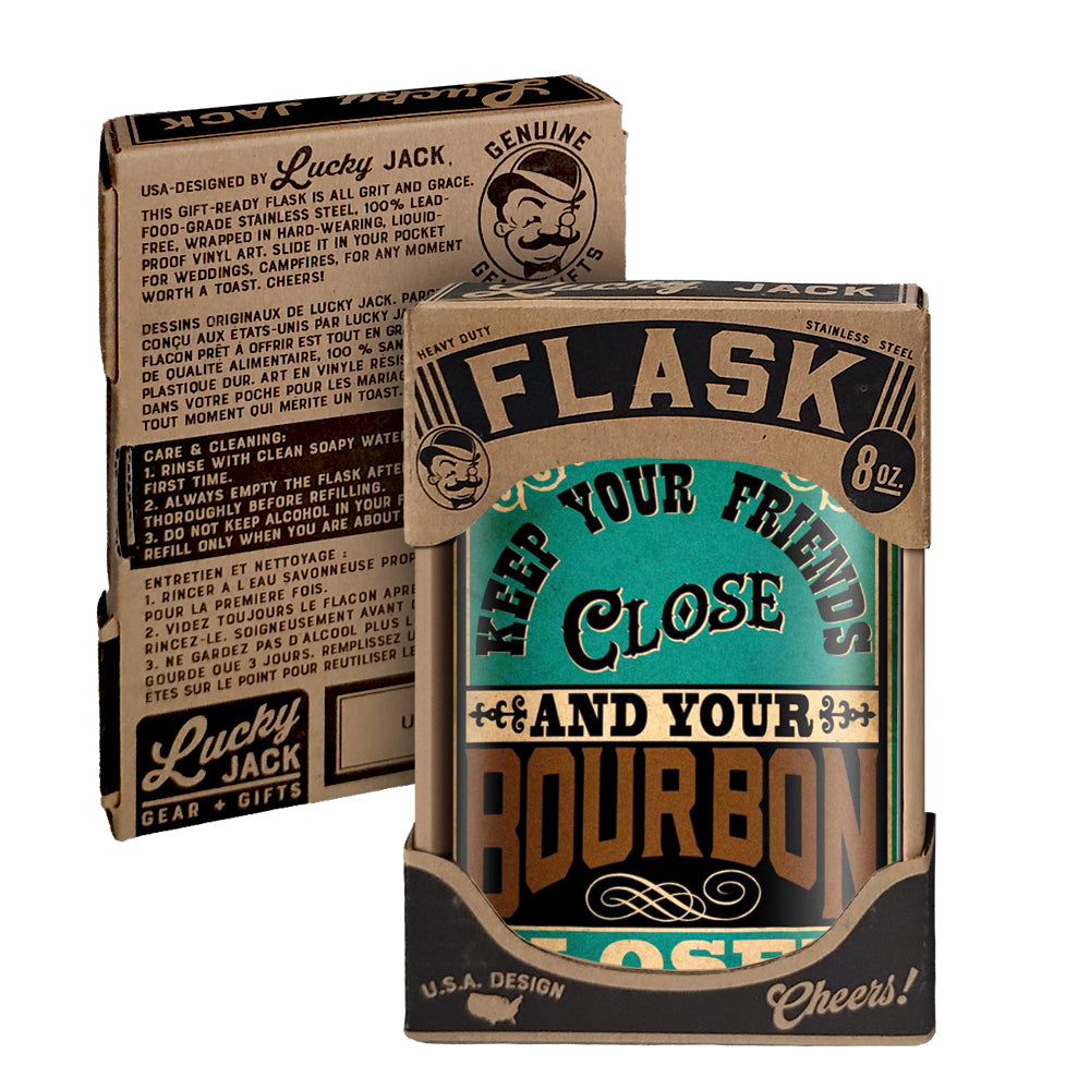 Friends & Bourbon Flask – 8oz Stainless Steel Hip Flask