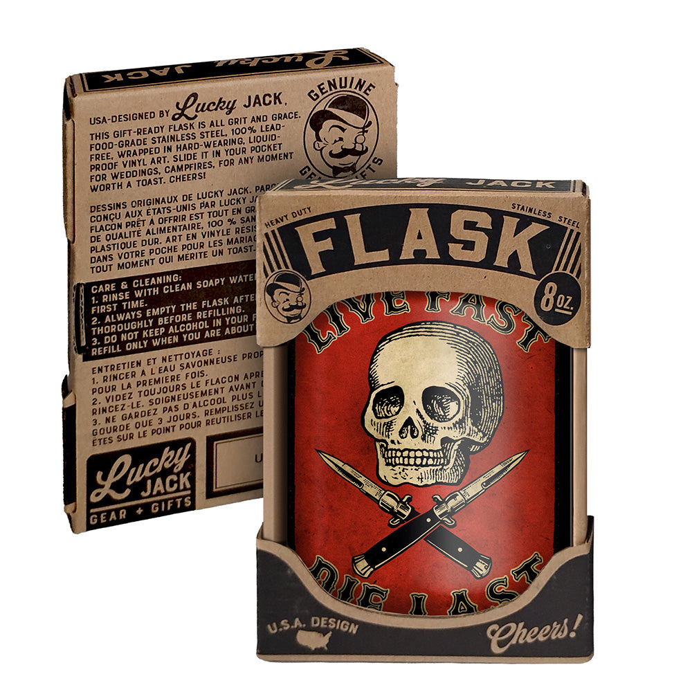 Live Fast Die Last Flask – 8oz Stainless Steel Hip Flask