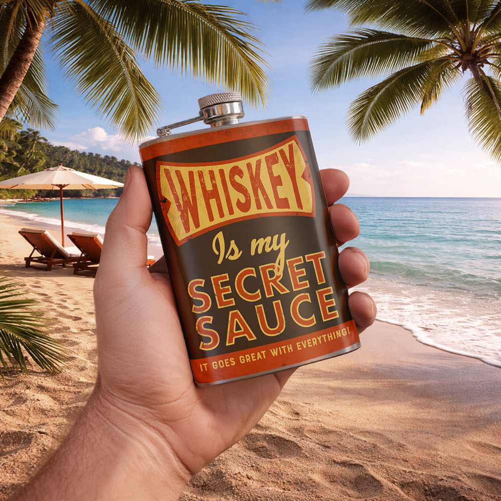 Whiskey Secret Sauce Flask – 8oz Stainless Steel Hip Flask