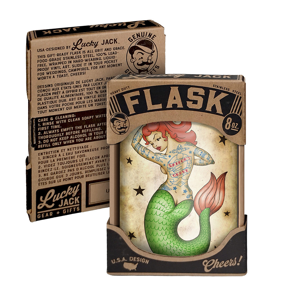 Tattooed Mermaid Flask – 8oz Stainless Steel Hip Flask