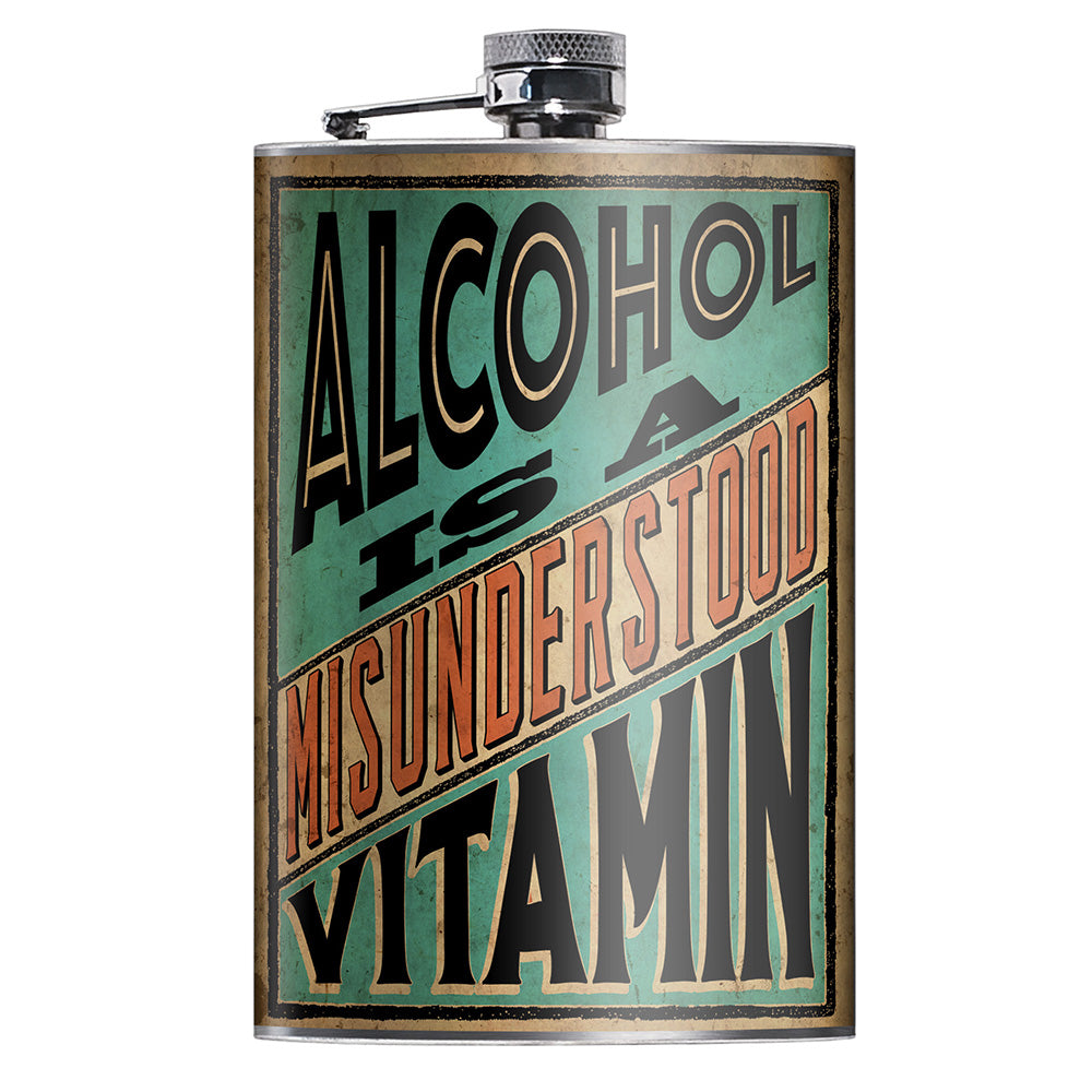 Alcohol Vitamin Flask – 8oz Stainless Steel Hip Flask