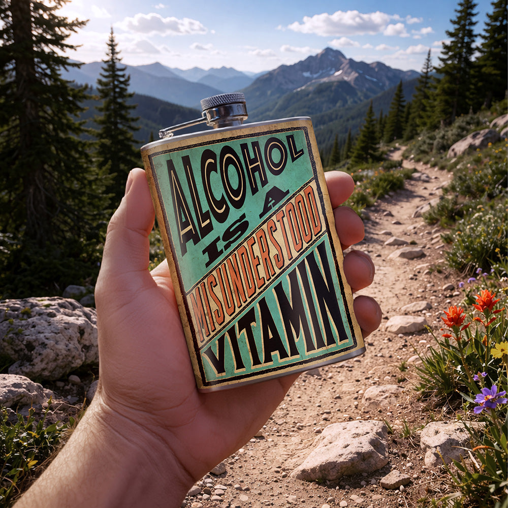 Alcohol Vitamin Flask – 8oz Stainless Steel Hip Flask