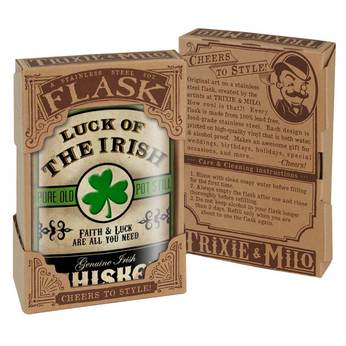 Luck of the Irish Flask – 8oz Stainless Steel Hip Flask