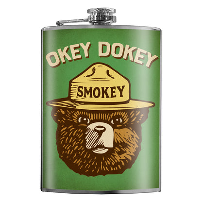 8 oz. Hip Flask: Okey Dokey, Smokey Kick off every holiday or party with confidence. Cool stylish stainless steel drinking flask. Designed for durability and aesthetic appeal.