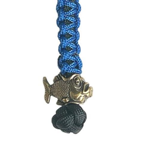 Blue Paracord Lanyard w/ Brass Piranha Fish Bead
