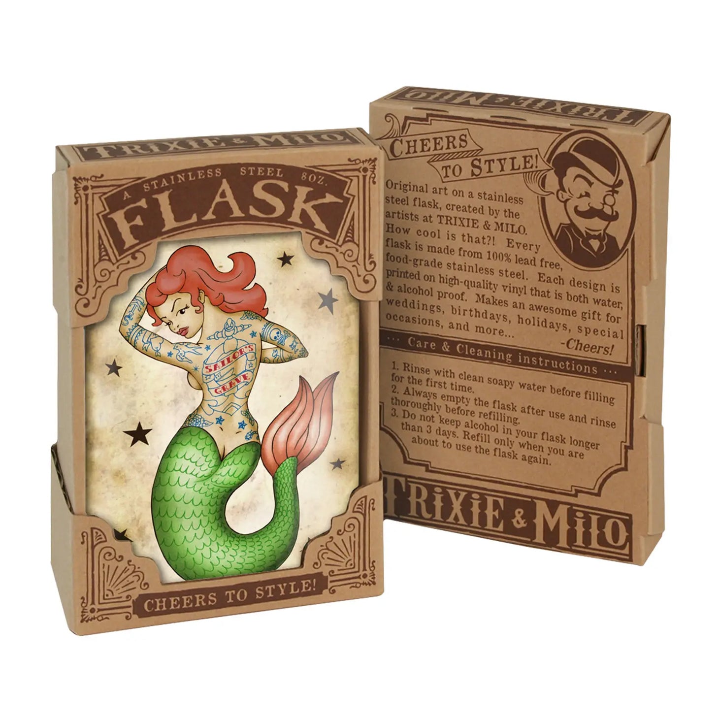 Tattooed Mermaid Flask – 8oz Stainless Steel Hip Flask