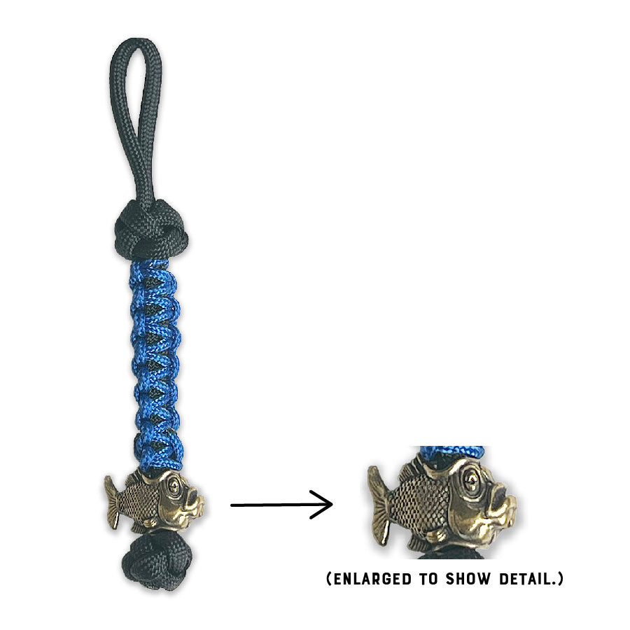 Blue Paracord Lanyard w/ Brass Piranha Fish Bead