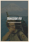 Person with 'Trailside Fix' text in front of a mountainous background