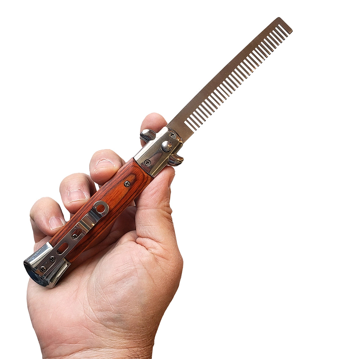 Switchblade Folding Comb – Stainless Steel Beard & Mustache Grooming ...
